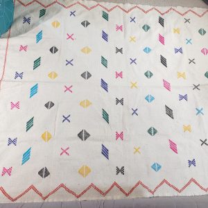 Vintage Moroccan Handmade Berber Rug Authentic , White color with pink, black, yellow and magenta
