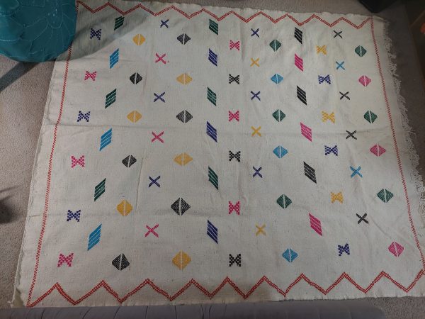 Moroccan Handmade Berber Rug Authentic Carpet White With Colorful Symbols - Image 4