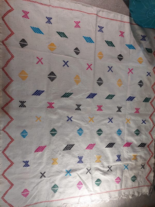 Moroccan Handmade Berber Rug Authentic Carpet White With Colorful Symbols - Image 3