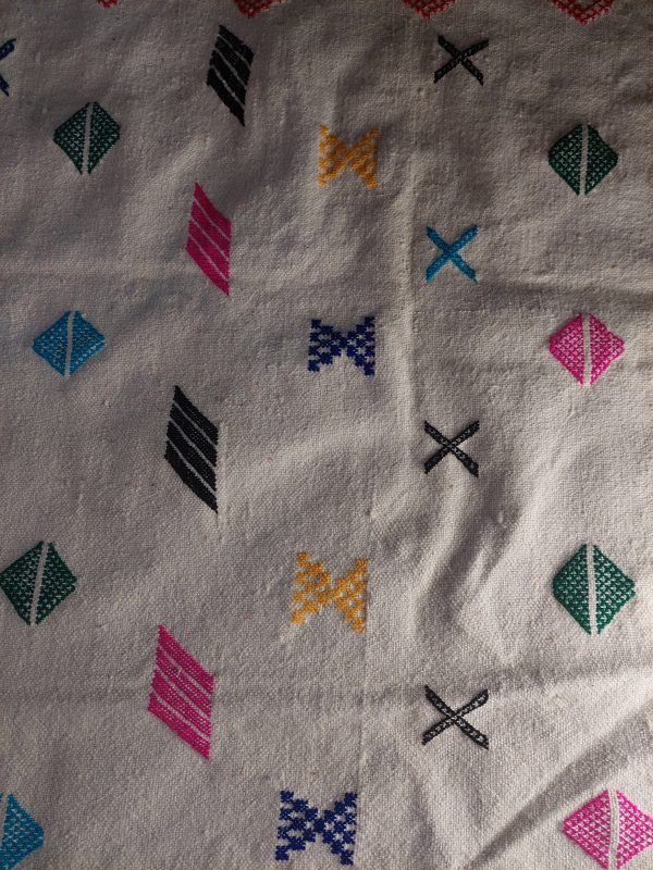 Moroccan Handmade Berber Rug Authentic Carpet White With Colorful Symbols - Image 8