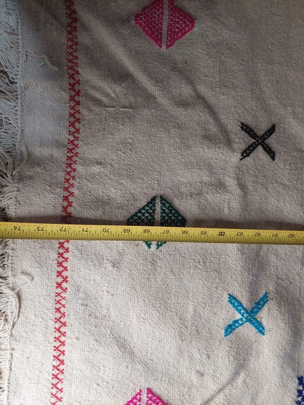 Moroccan Handmade Berber Rug Authentic Carpet White With Colorful Symbols - Image 6
