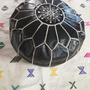 Original Moroccan Black Ottoman Leather Poufs: Satisfaction Guarantied.