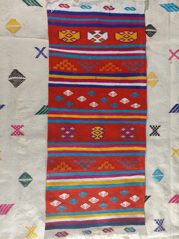 Red Handmade Berber Rug | Dimensions: Length: 49 inches, Width: 21 inches