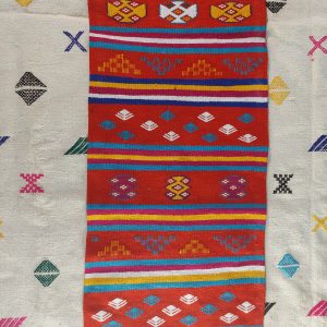 Red Handmade Berber Rug | Dimensions: Length: 49 inches, Width: 21 inches