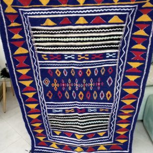 Dark Blue Gorgeous Handcrafted Berber Carpet with Vibrant Geometric