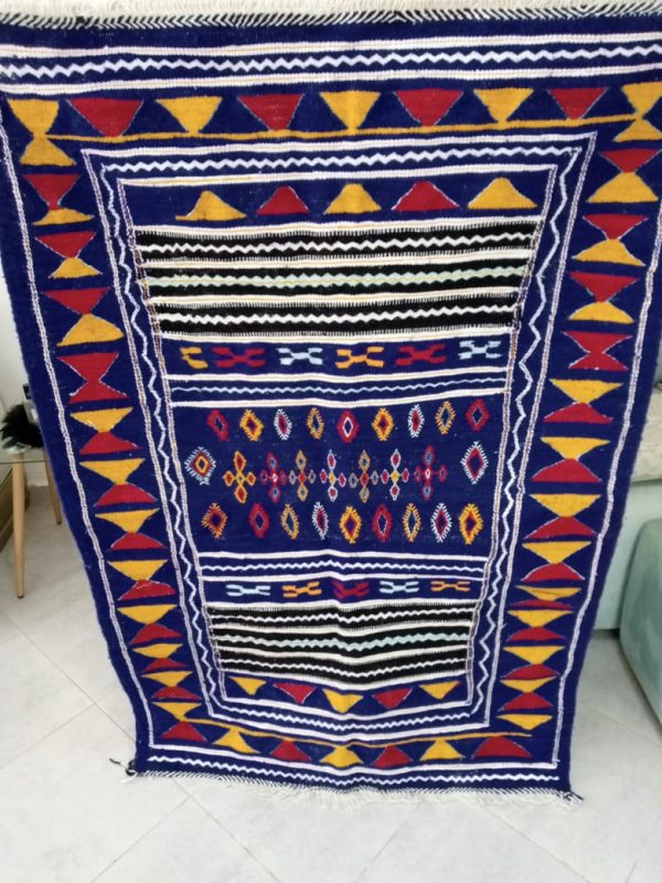Dark Blue Gorgeous Handcrafted Berber Carpet with Vibrant Geometric